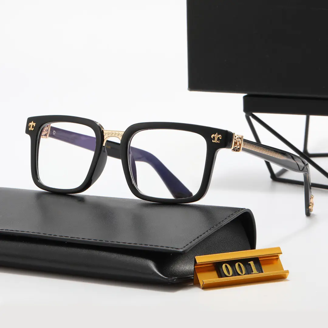 Vente en gros de lunettes de luxe rétro carrées noires pour hommes, monture de lunettes de marque design anti-lumière bleue pour femmes 2024