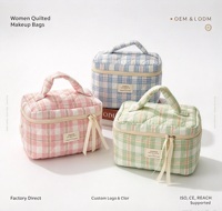 Kotak Kosmetik Kain Quilted Bermotif Kotak-kotak, Banyak Sekat, Organizer Makeup & Perawatan Kulit Berkapasitas Besar, Pesanan Grosir