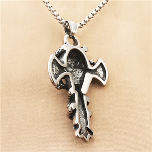 Men's Tibetan <b>Silver</b> Cross Skull Pendant With <b>Snake</b> Design Fashion Necklace 19096 - Product Image 2