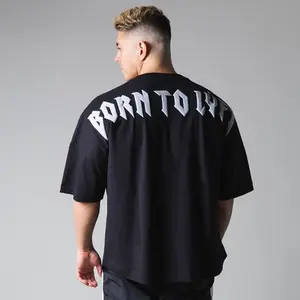 Erkek büyük boy T gömlek düz renk spor giyim vücut geliştirme spor gevşek spor T-shirt Streetwear moda Tshirt