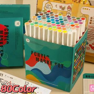 Marqueur acrylique à pointe ronde en gros, 80 couleurs, stylo de peinture acrylique permanent pour verre, métal, bois, tissu - Product Image 1