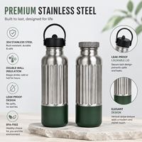 Botol Air Stainless Steel 500ml dengan Pegangan Atas, Anti Bocor, Dinding Ganda Vakum, Termal, Flask Olahraga dengan 2 Tutup