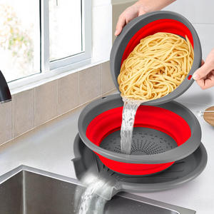 Ensemble de passoires pliables Smiley Face, 3 pièces, en silicone, avec base, pour égoutter les légumes et les pâtes dans l'évier de cuisine - Product Image 1