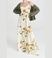 Robes d'été simples pour femmes, vêtements de tempérament élégant imprimé tournesol ligne A longues robes décontractées