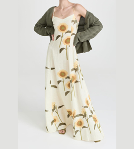 Nuovi stili semplici abbigliamento donna abiti estivi temperamento elegante girasole stampato una linea abiti Casual lunghi - Product Image 3