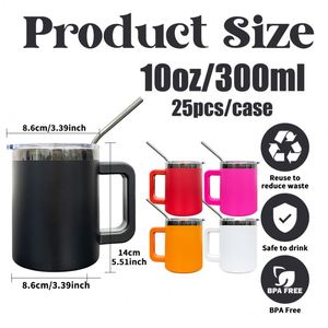 Coffee Cup Laser Engrave 10Oz Tumbler <b>Mug</b> Removable Handle With Straws - Product Image 2