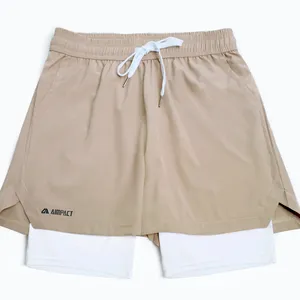 Double Layer Athletic Shorts Workout Training 2 In 1 Sports Shorts Polyester Custom Logo 7 Inch Mens Gym Shorts for Men