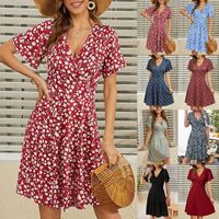Robe midi décontractée à imprimé floral et col en V pour femme, nouvelle collection, vente en gros