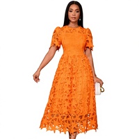 Robe longue d'été élégante et tendance, style vintage européen et américain, col rond, en dentelle transparente, coupe trapèze, taille haute, pour soirée