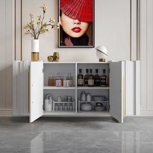 <span class=keywords><strong>Buffet</strong></span> contemporain en bois doré, 2 portes, 2 étagères, poignées métalliques durables, design rectangulaire élégant, pour la maison, la salle à manger, la chambre - Product Image 5
