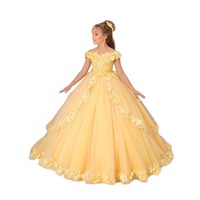 Robe de bal de princesse transfrontalière pour enfants, jaune à dentelle florale, col épaules dénudées, pour anniversaire, scène, présentatrice, défilé