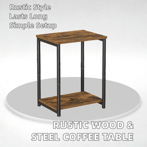 Brown Rustic Industrial <b>Wood</b> <b>Side</b> <b>Table</b> Steel Frame Square Antique Farmhouse Style for Living Room Entry Home Furniture Coffee - Product Image 2