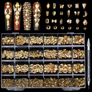 24 grilles/boîte de luxe célèbre marque Design populaire fleur Nail Art charmes 3D métal Nail strass décoration