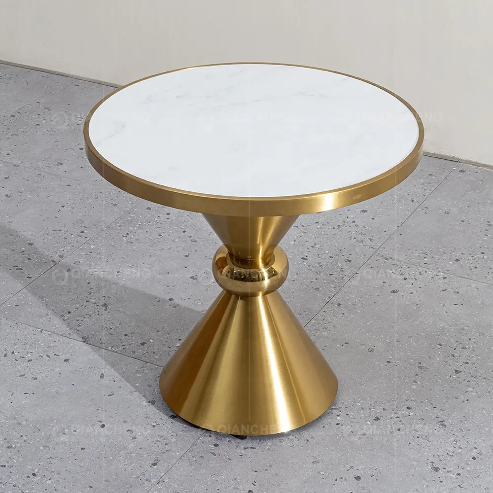 Distributor hot pick golden stainless steel chrome white marble end side table