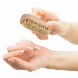 Cepillo de limpieza de uñas de madera personalizado al por mayor cepillo de limpieza de polvo de doble cara de jabalí