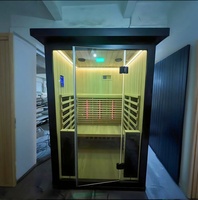 Sauna infrarouge lointain à lumière rouge pleine spectre, électrique, en bois massif, moderne et luxueux, à faible EMF, pour 2 personnes, utilisation intérieure/extérieure (parc)