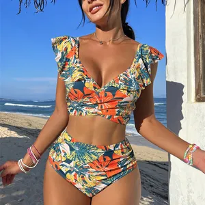 Factory Wholesale Price Swimming Suits Two Piece Sets Ladies Black Colorful Swimwear Beachwear