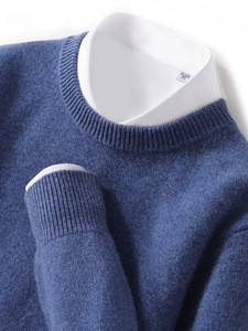 Colección Otoño Invierno, suéter de punto con Base de cuello redondo de lana pura para <span class=keywords><strong>hombre</strong></span>, <span class=keywords><strong>Color</strong></span> sólido grueso para negocios, Frente informal - Product Image 3