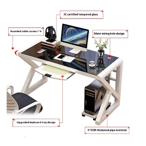 Escritorio de ordenador moderno de vidrio <span class=keywords><strong>templado</strong></span>, <span class=keywords><strong>mesa</strong></span> de <span class=keywords><strong>estudio</strong></span> económica para el hogar y la oficina para estudiantes con panel de estilo de madera - Product Image 2