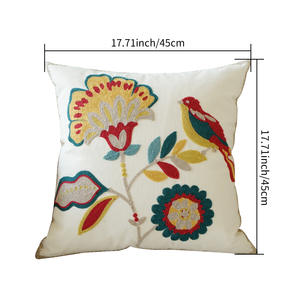 Funda de Almohada de Lona Bordada Rústica Clásica de Lujo con Diseño de Plantas y Aves, Cierre de Cremallera, Personalizable para Sala de Estar o Sofá - Product Image 5