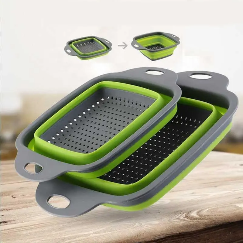 Silicone Folding Drain Basket Fruit Vegetable Washing Foldable Strainer Colander Collapsible Drainer Kitchen Storage Tool wholes