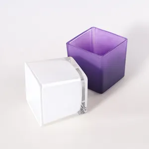 Vente en gros de bougeoirs carrés en verre violet imprimés personnalisés vides de luxe