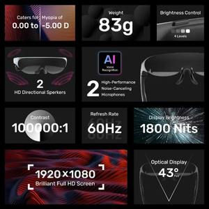 Lunettes intelligentes AR <span class=keywords><strong>Rokid</strong></span> <span class=keywords><strong>Air</strong></span> Origine Chine Écran géant portable Visionnage adapté aux téléphones mobiles Ordinateur Projection Affichage 3D 1080P - Product Image 4