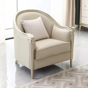 High-end Living Room Furniture Luxury Solid Wood Frame <b>Cream</b> Color Leather Foure Seater <b>Sofa</b> - Product Image 3
