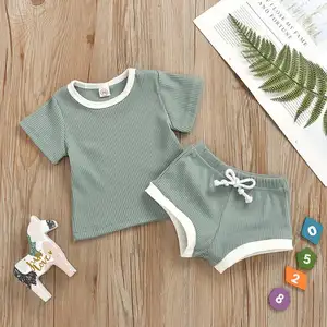 2023 Zomer Unisex Baby Boy Girl 2 Stuks Kleding Set Korte Mouw T-Shirt + Bloeiers Met Veters Schattige Casual Peuter Outfit
