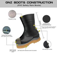 Bottes de pluie industrielles montantes 24cm 18cm pour hommes, noires, avec embout et semelle anti-perforation en acier