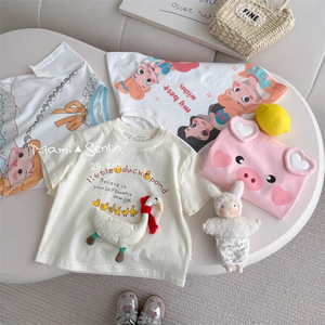 Childrens 100% Cotton Short Sleeve T Shirt Cartoon Print 3D Goose Summer Top For Kids 25 S/S - Product Image 2