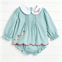 Tenue assortie à col Peter Pan brodé à carreaux pour bébés filles, manches longues et volants