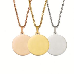 Engravable Personal Letter Necklace Disc Custom Chain Women 18K Plated Blank Necklace 316L Stainless Steel Gold Round Pendant - Product Image 1