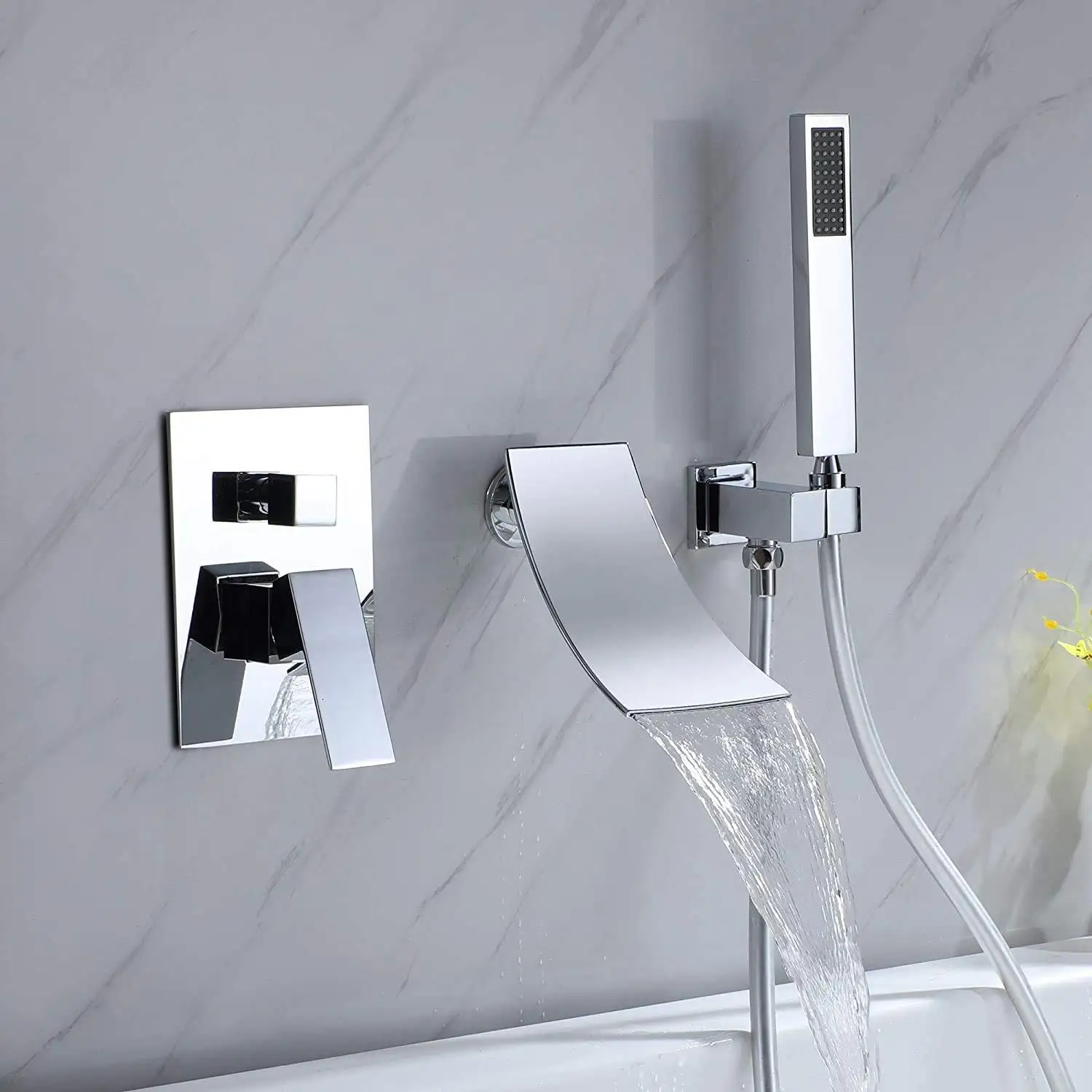 fashion style high Flow Waterfall Tub Spout Tub Shower Faucet Set Rough-In Valve Included modern waterfall bath shower water tap