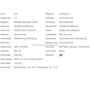 Buena calidad TFT LCD Retroiluminación 8,5 pulgadas 800*480 Pantalla LCD G085VW01 V3 - Product Image 2