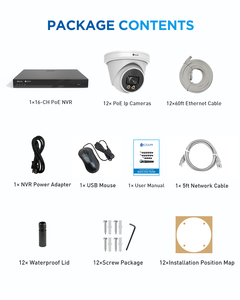 Système de caméra de sécurité PoE 16 canaux 4K 12MP, NVR 4 To, 12 caméras IP dôme extérieures, surveillance CCTV intelligente avec double éclairage et audio bidirectionnel - Product Image 2