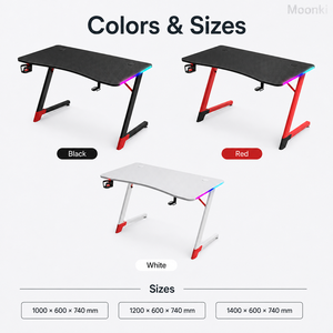 โต๊ะเล่นเกมโครงเหล็ก D2209 พร้อมไฟ RGB ด้านข้าง ที่วางแก้ว ที่แขวนหูฟัง สีดำ แดง ขาว - Product Image 5