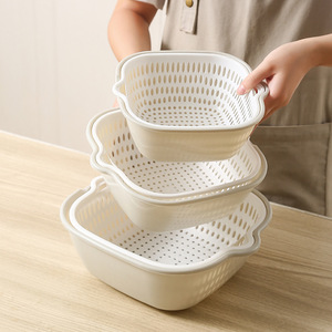 <span class=keywords><strong>Amoy</strong></span> Ensemble de six pièces pour la cuisine domestique Panier à fruits et légumes à double épaisseur pour le lavage et le drainage Salon - Product Image 4