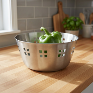 Panier à légumes en acier inoxydable avec trous carrés pour le stockage des aliments, design simple, récipient en métal écologique - Product Image 3