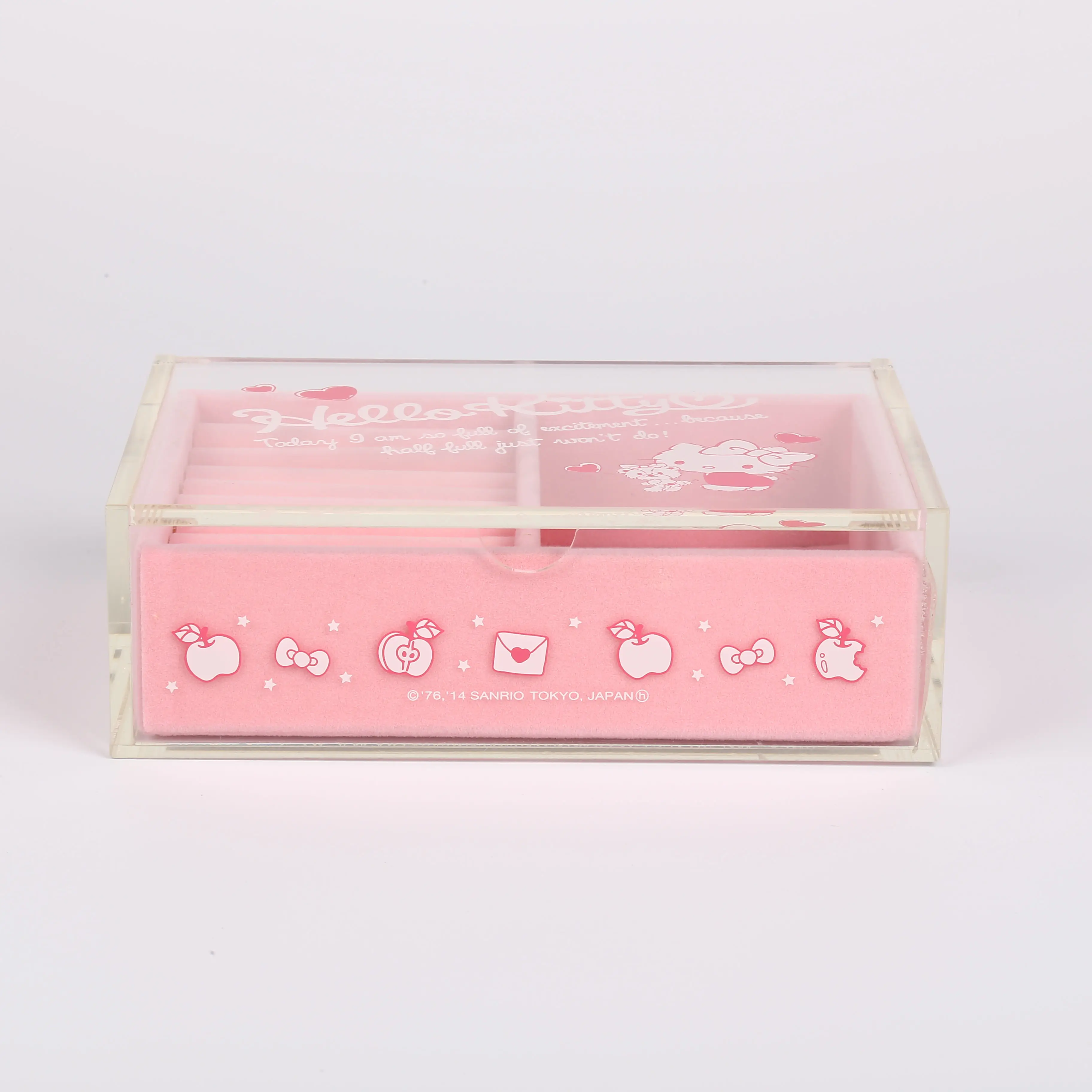 กล่องอะคริลิคเก็บเครื่องประดับสำหรับเด็กผู้หญิงสีชมพูฮัลโหลคิตตี้สวยสง่ากล่องของขวัญอะคริลิก