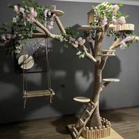 Arbre à chat en bois massif robuste pour les gros chats - Multifonctionnel avec poteau à gratter, maison et lit pour chat, utilisation toute l'année