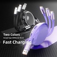 Câble chargeur USB rétractable à charge rapide 3 en 1 avec support de téléphone Câble Micro Type-C