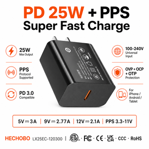 อะแดปเตอร์ชาร์จเร็ว Lvxiangyuan 25W USB-C PD พร้อมพอร์ตจ่ายไฟ 5V 3A/9V 2.77A สำหรับ<span class=keywords><strong>โทรศัพท์</strong></span>มือถือ กล้อง และหูฟัง - หัวปลั๊กแบบ US EU UK CN - Product Image 2