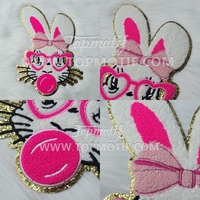 2025 Nieuwe Ontwerp Grote Easter Rabbit Chenille Patches Geborduurde Happy Easter Stickers Met Stof En Kralen Decoraties