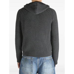 Suéteres con capucha de punto <span class=keywords><strong>gris</strong></span> oscuro ajustados de alta calidad personalizados con cierre de cremallera para hombre - Product Image 6