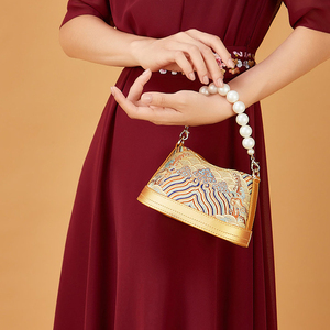 Custom OEM Ladies 2026 New Embroidered Luxury Designer High Quality Genuine Leather And Fabric Women Party Evening <strong>Handbags</strong> - Product Image 2