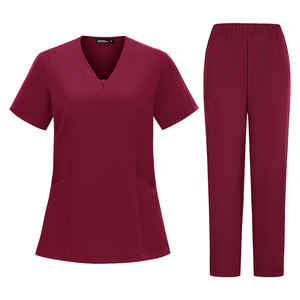 Women Medical <b>Scrub</b> <b>Set</b> Knitted Moisture Wicking Split Uniform Hospital Workwear Lightweight Loose Fit - Product Image 4