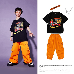 SXCCYH Conjunto de actuación de hip-hop para niños de moda Traje de baile callejero explosivo hermoso Mono y Diadema Hecho de algodón - Product Image 5