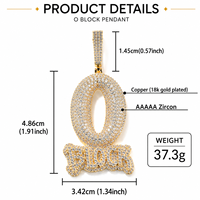 Collar con Colgante de Letras 'O BLOCK' con Incrustaciones de Circonitas, Chapado en Oro y Plata, para Hombre y Mujer