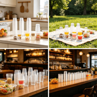 Contenants alimentaires en plastique transparents jetables en gros avec couvercles, mini-pots à portions pour sauces, desserts, bonbons et épices